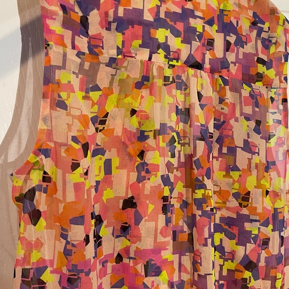 Trina Turk Rare Colorful Abstract Print Sleeveless Wrap-Front Sheer Blouse Top - Picture 10 of 13